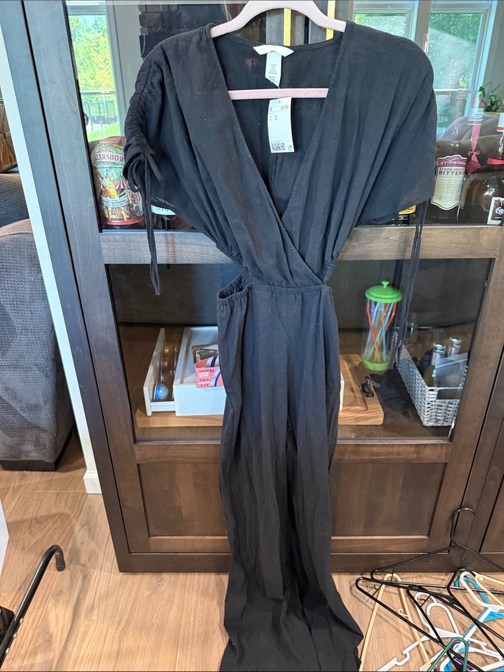 H&M Black Wrap-Front Jumpsuit with Tie Waist